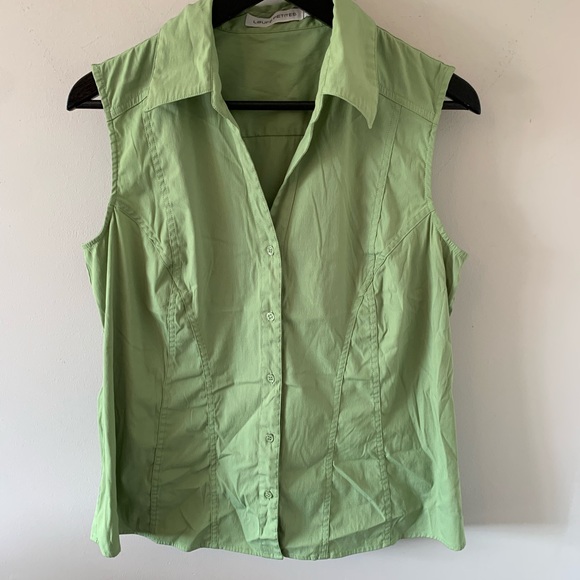 Laura Petites Tops - Laura Petites / Green / Sleeveless / Button Down